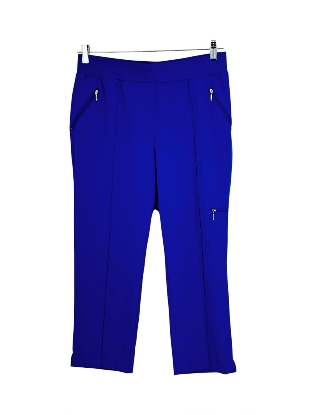 Chico’s Zenergy Crop Pant w 3 Front Zip Pockets Women’s Blue Medium Poly/Spandex
